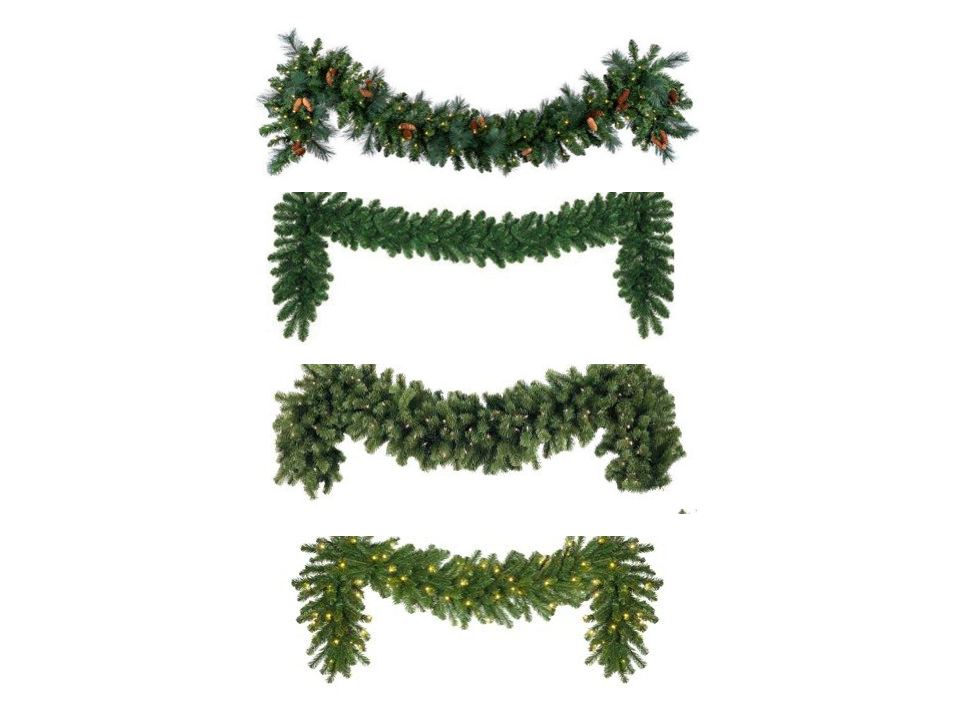Four styles of evergreen garland, stacked
